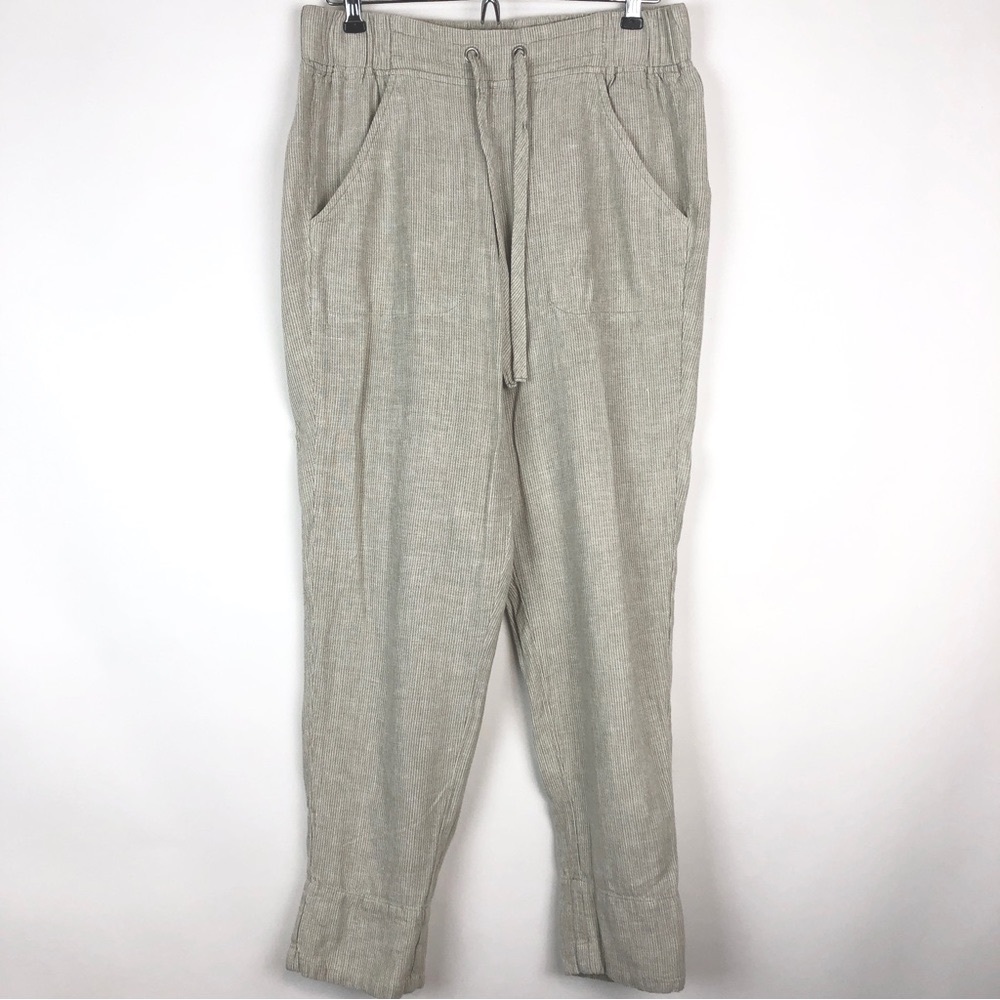 Van Heusen Linen Rayon Blend Drawstring Ankle Pants Vertical Stripe